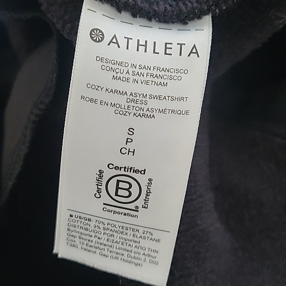 ATHLETA Cozy Karma Asymmetric Sweatshirt Dress Black Size Small Petite - Picture 5 of 10